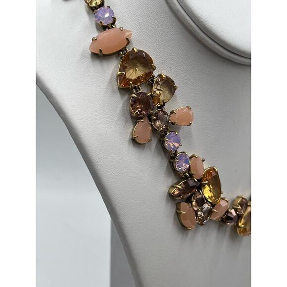 J. Crew Asymmetrical Statement Crystal Necklace Metallic Pink MultiColor - Picture 6 of 16